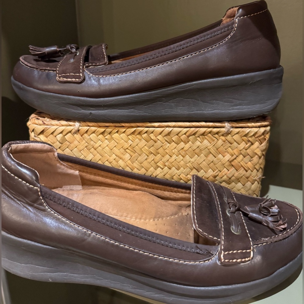 Easy Spirit Traveltime Leather Comfort Mules Brown Tassel Slip On Shoes 8.5